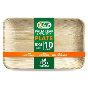 EcoEdge 6x4 Inch Rectangle Areca Palm Leaf Disposable Plates (Pack of 10) Recyclable, Biodegradable, Eco-Friendly, Plant Based, Disposable Tableware for all Celebrations. 100% Compostable