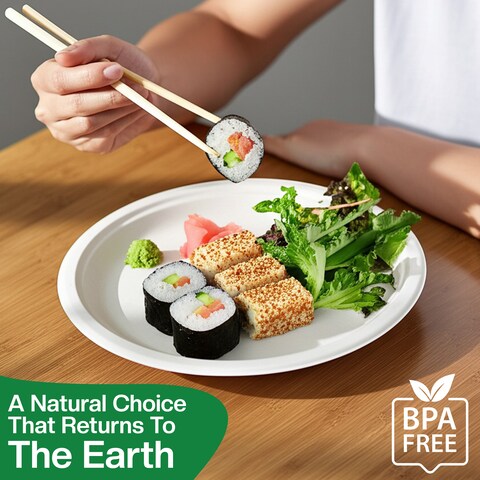 EcoEdge 6 Inch Round White Disposable Sugarcane Pulp Plates (Pack of 25) Natural Fiber Tableware, Sustainable, Biodegradable, Eco-Friendly, No Toxins, Durable, Heat Resistant. 100% Organic
