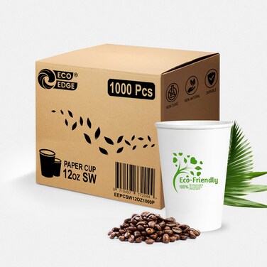 EcoEdge 12 Oz Disposable Heavy-Duty Party Paper Cups (Pack of 1000)   For Latte, Juice   Compostable, Chemical and BPA Free, Heat Resistant   For Parties, Offices and Events   100% Eco Friendly