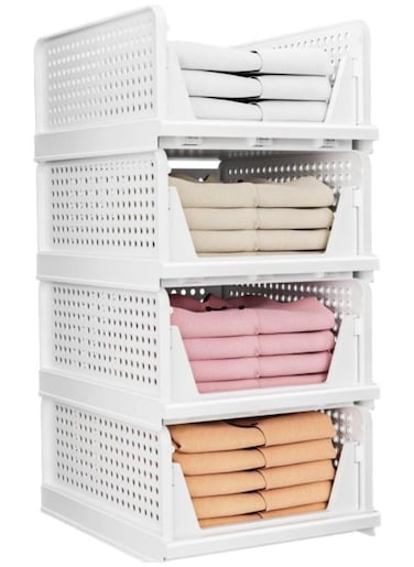 4 Pack Wardrobe Drawer Boxes, Stackable Wardrobe Organiser, Foldable Storage Boxes for Home Organization