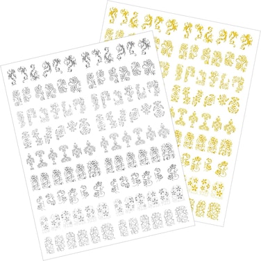 Mudder 216 Pieces 3D Flower Nail Art Stickers Decals Self-adhesive Nail Tips Decorations, 2 Sheet (Silver And Gold)