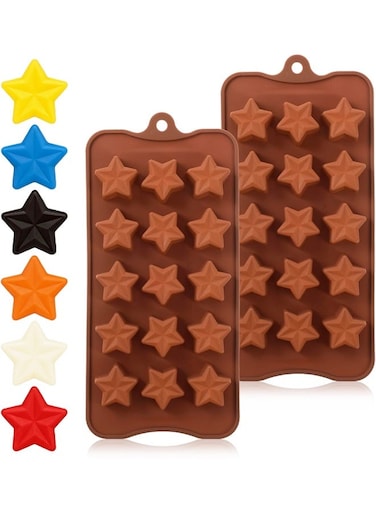 Pcs 15 Cavities Star Shaped Chocolate Mold Ice Cube Tray Mini 3D Nonstick Cake Molds for Jello, Candy, Soap, Resin, Cookie, Gummy, Pastry (Brown)