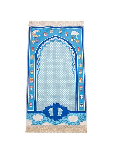 ihvan online, Muslim Prayer Rug for Kid, Islamic Gifts Praying Mat for Kids, Kids Prayer Mat, Design Janamaz Sajadah, Soft Salah Mat Carpet for Kids, Travel Praying Rug, Patterned Blue-2