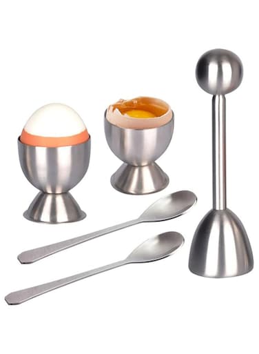 SKEIDO 5PCS/set Stainless Steel Boiled Egg Topper EggShell Cracker Opener Egg Spoon Holder Kitchen Gadgets