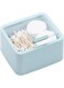Large Qtips Holder - 2 Grids Cotton Swabs Dispenser Bathroom Organizer Cotton Balls, Cotton Pads Storage Canisters, Hinged Lids, Blue