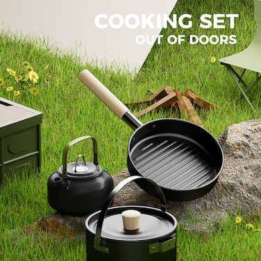 Portable Camping Cooking Pot Set Outdoor Kitchen Teapot Cookware Sets 3PCS