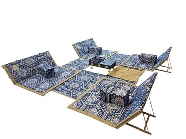 Arabic Camping Carpet Sets with Fireplace Holes Tent Floor Mat Sets Blue