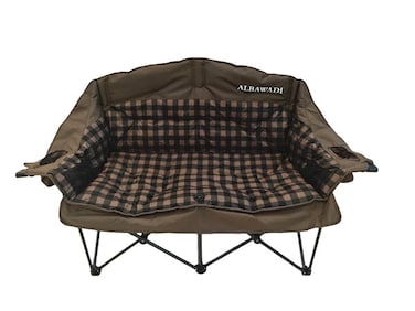 Portable Folding Double Camping Chair with Cup Holder Carry Bag Brown