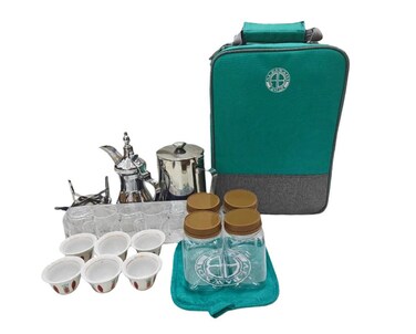 Portable Arabic Camping Tea Bag Sets With Stove Teapot Cup Windboard Bag kits