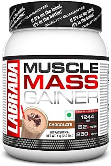 Labrada Muscle Mass Gainer Powder(1 Kg) (Chocolate) 2.2 Lbs, Gain Weight, Post-Workout, 52Gm Protein, 250G Carbs,1G Creatine, 500Mg L-Glutamine,For 3 Servings
