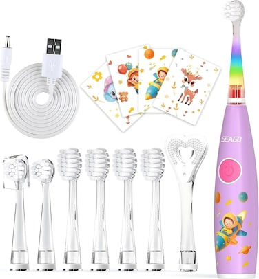 Seago Kids Electric Toothbrushes, Toddler Electric Toothbrush with Colorful Light, 8 Soft Toothbrush Heads, Cute Animal Stickers, Once Full Charger for 60 Days, for Childrens Boys Girls, SG-2159(Pink)