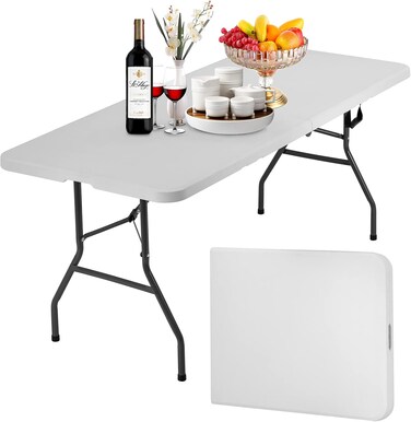 Heavy Duty Folding Table, Multi-functional Plastic Folding Table, Portable with Handle, Great for Indoor Outdoor Picnic Party Dining Camping BBQ Tables