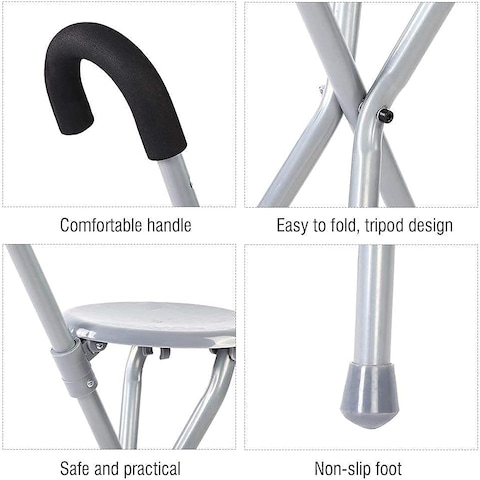 
Folding Lightweight Cane Seat, Walking Stick Chair Stool, Travel Stick Chair, Tripod Walking Stick, Portable Medical Folding Stick with Seat