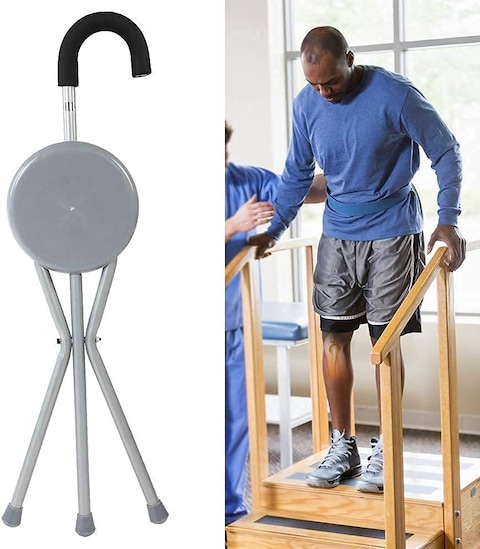 
Folding Lightweight Cane Seat, Walking Stick Chair Stool, Travel Stick Chair, Tripod Walking Stick, Portable Medical Folding Stick with Seat