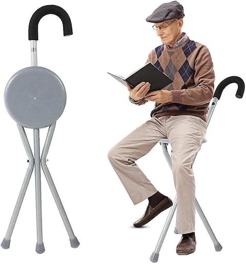
Folding Lightweight Cane Seat, Walking Stick Chair Stool, Travel Stick Chair, Tripod Walking Stick, Portable Medical Folding Stick with Seat
