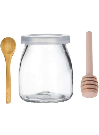 Glass Honey Jars with Dipper for Kitchen, 200ml Mini Mason Glass Jars with Lids, 2 Wooden Honey Dipper &amp; Spoon - Glass Honey Container for Storage, Wedding Favors, Candle Making, Jams