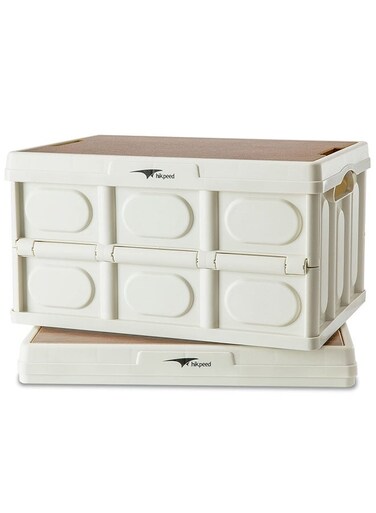 Collapsible Storage Bins with Wood Lids, Large Foldable Plastic Storage Bins, Heavy Duty Folding Storage Box Organizer Container for Outdoor Camping Picnic Indoor Home Room Closet &iuml;&frac14;&circ;50L&iuml;&frac14;&permil;