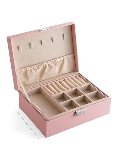 YouBella Jewellery Organiser PU Leather Zipper Portable Storage Box Case with Dividers Container for Rings, Earrings, Necklace Home Organizer Jewellery Box (Pink)