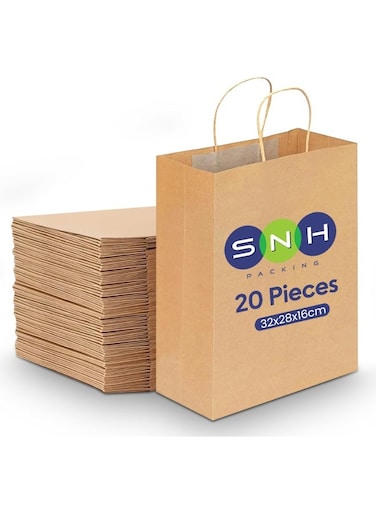 Packing 20 Pcs Kraft Paper Bag Brown Twisted Handle 32x28x16cm