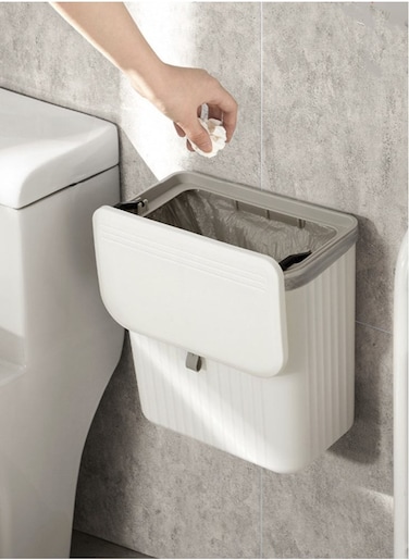 1-Piece Clamshell Trash Can Wall Mounted Waste Bin Trash White 29x26x16 Centimeter
