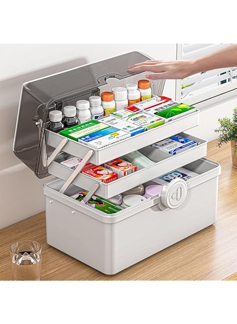 LOBOY Medicine Storage Box with Portable Handle,First Aid Safe Medication Storage Box for Family Use,Medicine Kit Case Organizer,Medicine/Jewelry Storage Organiser,Removable Pill Case