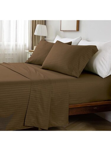 COLLECTION Stripe COFFEE BROWN Twin size Fitted Sheet 120x200 cm with 2 Pillow Cases