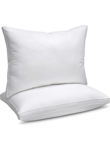 2-Piece Down Feather Alternative Double Piping Pillow 1300 Grams Cotton White 50 x 75cm