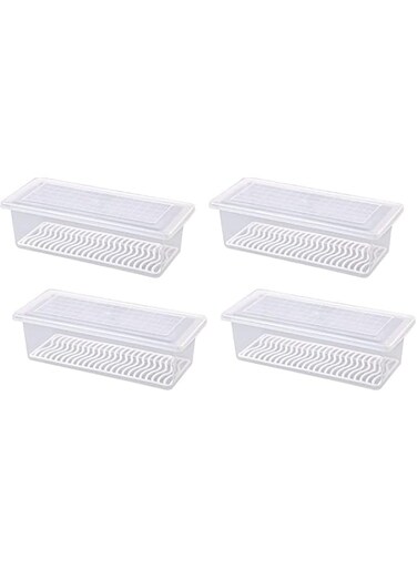 Aiwanto Food Storage Container Space Saver Refrigerator Organizer Keeper with Removable Drain Tray To Keep Fresh for Fruits, Vegetables, Meat and Fish（Pack of 2pcs, 2.5L/pc）