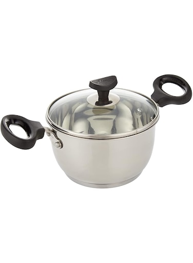 CRYSTAL SS INDUCTION BOTTOM CASEROLE DIA 160 MM (1.7L) WITH GLASS LID &amp; TWO SIDE BAKELITE BLACK HANDLE CSI-003 CYLCSI003MUR