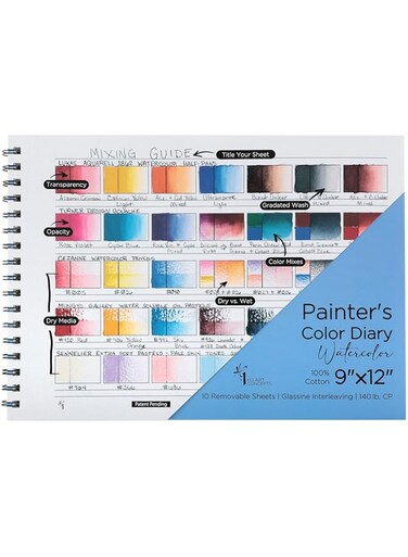 HG Art Concepts Painters Color Diary - 9x12" Spiral-Bound Color Swatch Book with 10 Pages for Watercolor &amp; Mixed Media - Single