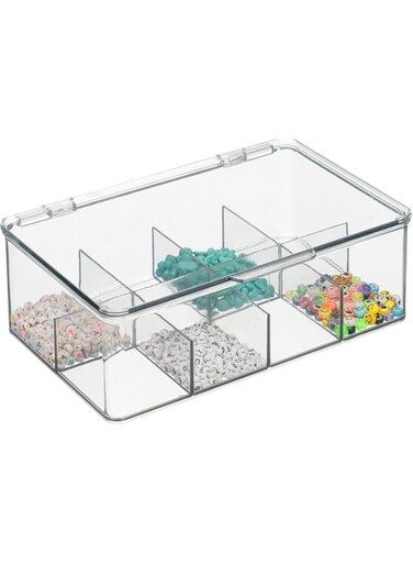 4basix Tea Storage Boxes - Plastic Tea Box with 8 Compartments Holds up to 100 Tea Bags - Stackable Tea Bag Holder - Clear