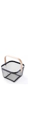 Yanek Metal Mesh Storage Basket with Wooden Handle - The Perfect Blend of Style and Durability for Organizing Your Home, Office, and More (Black)