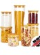 7 pcs Round Glass Storage Jar with Bamboo Lids, Stackable Clear Kitchen Canisters Containers 400-2200 ml with Airtight for Kitchen Storages Food Tea Coffee Spice Cookie Candy Herbs Grains