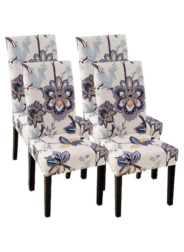 ChicAbode 4 Pcs Dining Chair Covers, Universal Chair Protectors Covers, Stretchy Parson Seat Covers, Removable Washable Kitchen Chair Protector Cover, for Dining Room, Hotel, Ceremony, Beige-Flowers