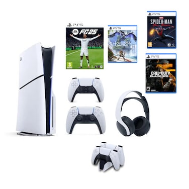 Sony PlayStation 5 Slim Disc Console With Extra DualSense Controlle rand 4 games Bundle - International Version