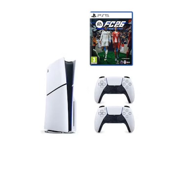 Sony PlayStation 5 Slim Disc Console With Extra DualSense Controllerand FC26 PS5 Bundle - International Version