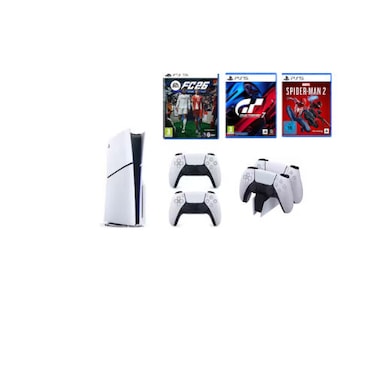 Sony Playstation 5 Disc Slim Console With Extra Controller Charging Station and 3 Latest Games Bundle