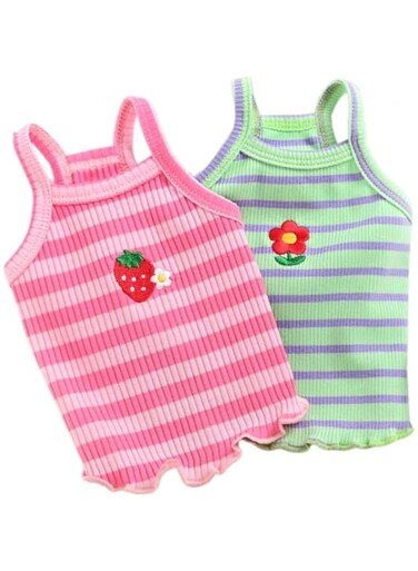 Cute Summer Dog T Shirt Striped Pet T-Shirts Soft Breathable Lightweight Dogs Tee Shirt Sleeveless Vest Dog Apparel for Medium Small Dog (Green +Pink, S)