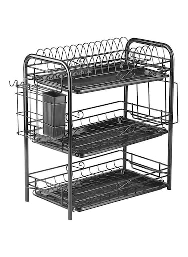 3-Tier Rust Proof Dish Drying Rack Black 49x18x25cm