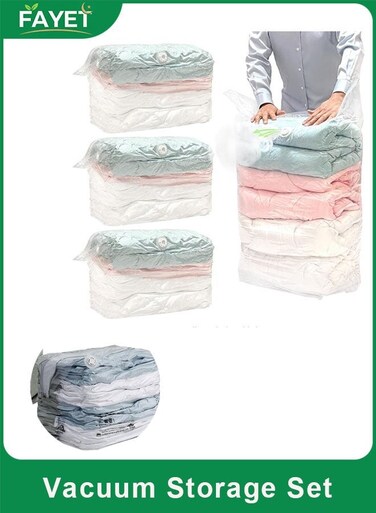 4 Pack Cube Vacuum Storage Bags Combo (1 Jumbo 80x100x32cm + 3 Medium 50x70x32cm), Extra Large 3D Space Saver Vacuum Seal Bags for Comforters, Duvets, Blankets and Clothes, Airtight Waterproof with Fast Valve + Sealing Clip