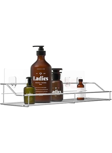 Sulfar Stainless Steel Self Adhesive Bathroom Shelf/No Drill Sticker Wall Mounted Shelf for Kitchen/Multipurpose Storage Rack Shelf for Home, Kitchen, Laundry Room (Silver) Pack of 1