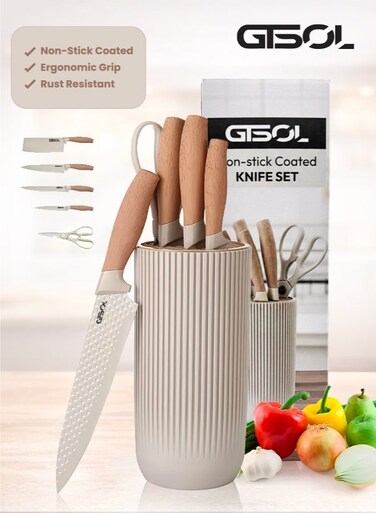 Kitchen Knife Set 7-Piece Stainless Steel Kitchen Knife Set with Universal Block Non Stick, Non Slip Chef Knives for Home &amp; Restaurant Use, Durable and Sharp Blades
