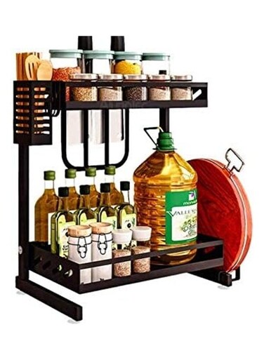 2-Tier Kitchen Storage Rack/Organizer for Multi-usage, Kitchen Utensils, Spices, Toilet Accessories Storage Kitchen Organizer (Black) Black &acirc;&euro;Ž42.2 x 24.2 x 9.2cm