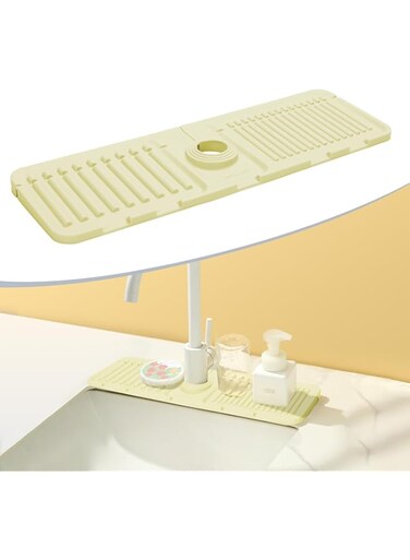 TERRIFI Kitchen Sink Splash Guard, Silicone Faucet Mat, Sink Protectors for Kitchen Sink, for Kitchen, Bathroom, Farmhouse, 17.5&rdquo; x 5.5&rdquo;, Beige