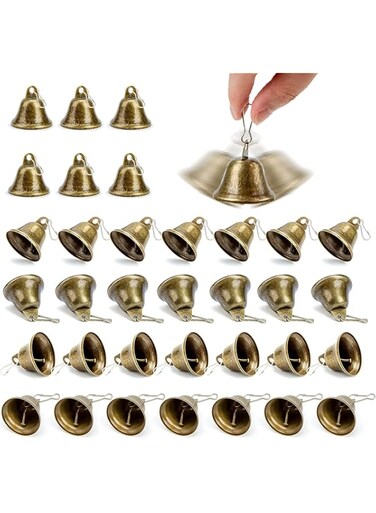 KASTWAVE Craft Bells Bulk, 34 PCS Bronze Jingle Bells Vintage Bells with Spring Hooks for Wind Chimes Housebreaking Doorbell Wedding