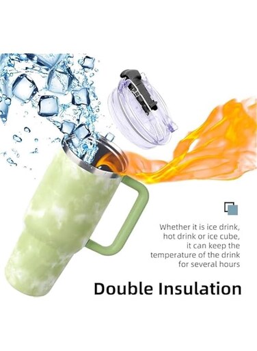 Tumbler with Handle and Straw Stainless Steel Vacuum Insulated Tumbler Tea or Iced Coffee Mug for Hot or Cold Beverageswith Handle