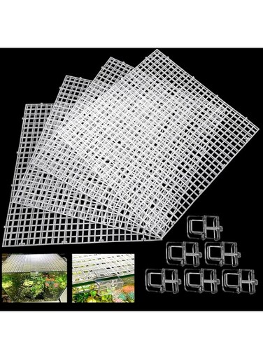 Odluzy 4 PCS Aquarium lid Hood, Fish Tank Top Cover, Terrarium lid Plastic Grid Panel, Egg Crate Grate 6 Aquarium Glass Cover Board Clip, Prevent Fish/Reptile/Petfrom Jumping Out of the Tank