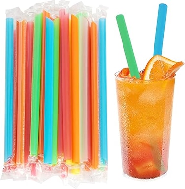Jumbo Drinking Straws Individually Wrapped,100 Pack 9 Inch Long Extra Wide Smoothie 0.45" Assorted Bright Color Disposable Boba Bubble Tea,Milkshakes Slushies Straws