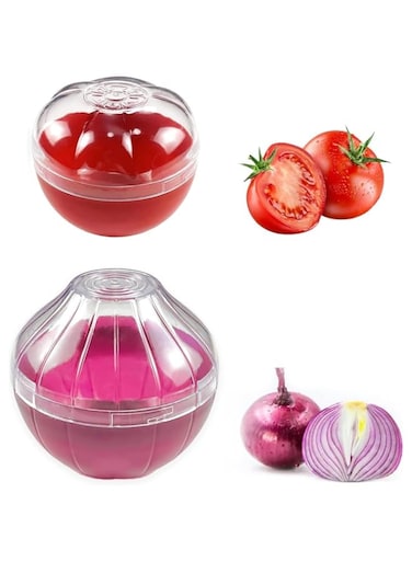 ChicAbode Fruit and Vegetable Shaped Savers, Onion and Tomato Storage Containers, for Fridge, Vegetable Crisper, Makes Food Stays Fresh Longer, Pack of 2