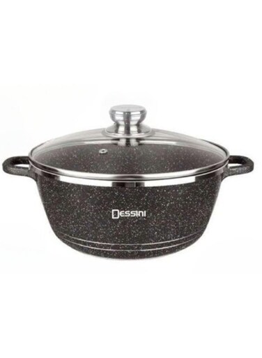 Ceramic Non Stick Cooking Pot With Glass Lid Black 20cm